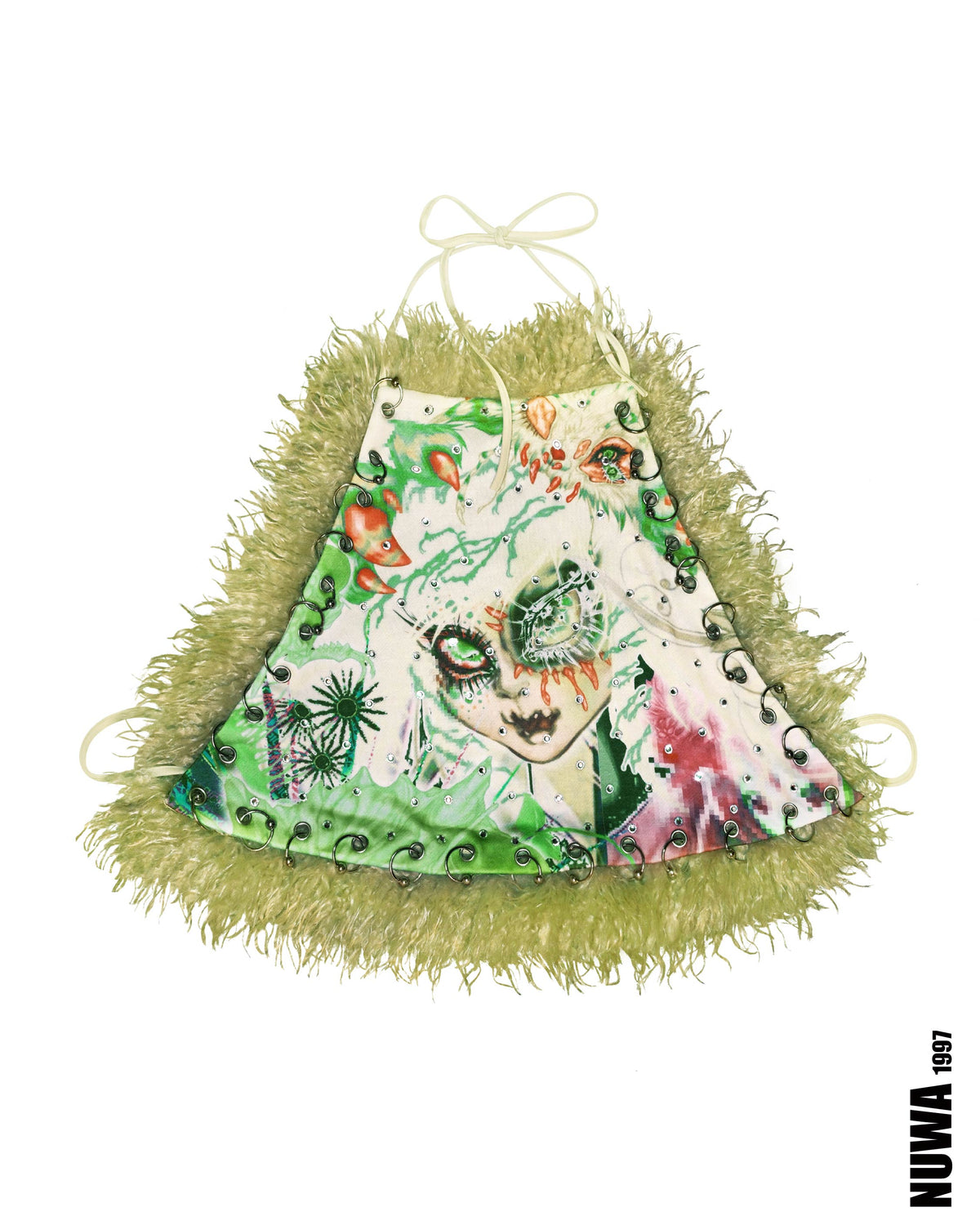 NUWA1997 Hoso faux fur backless top in green product view