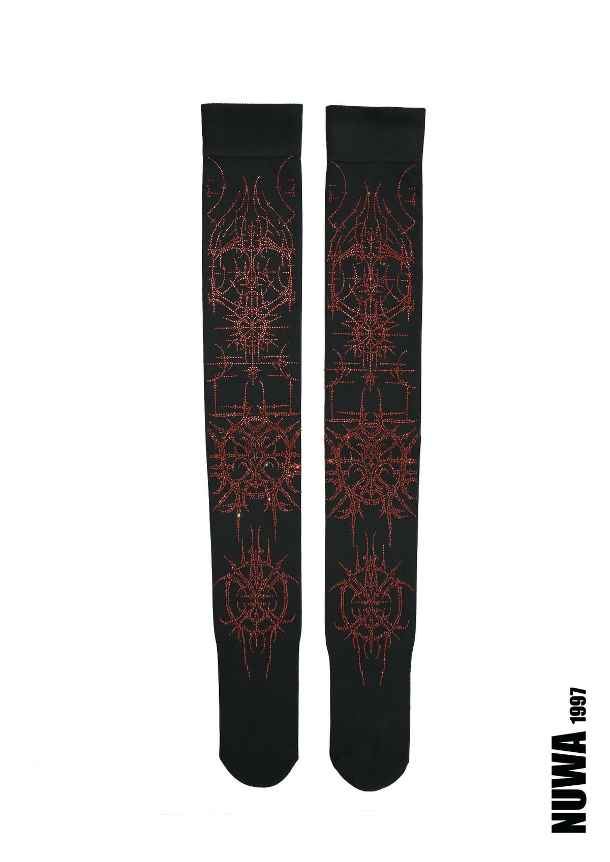 NUWA1997 “Paingel” Rhinestone thigh high socks stocking in silver product view - alternate view