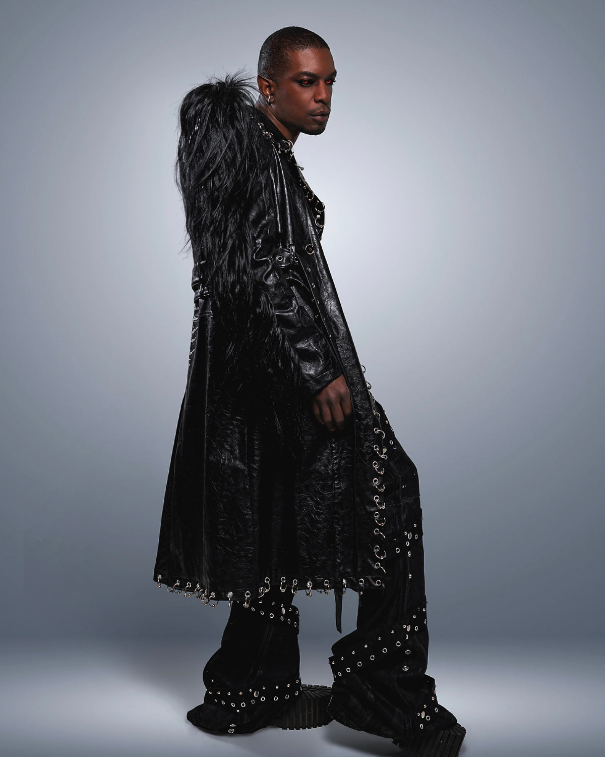 NUWA1997 The Crow goatfur trench coat outerwear product view - alternate view