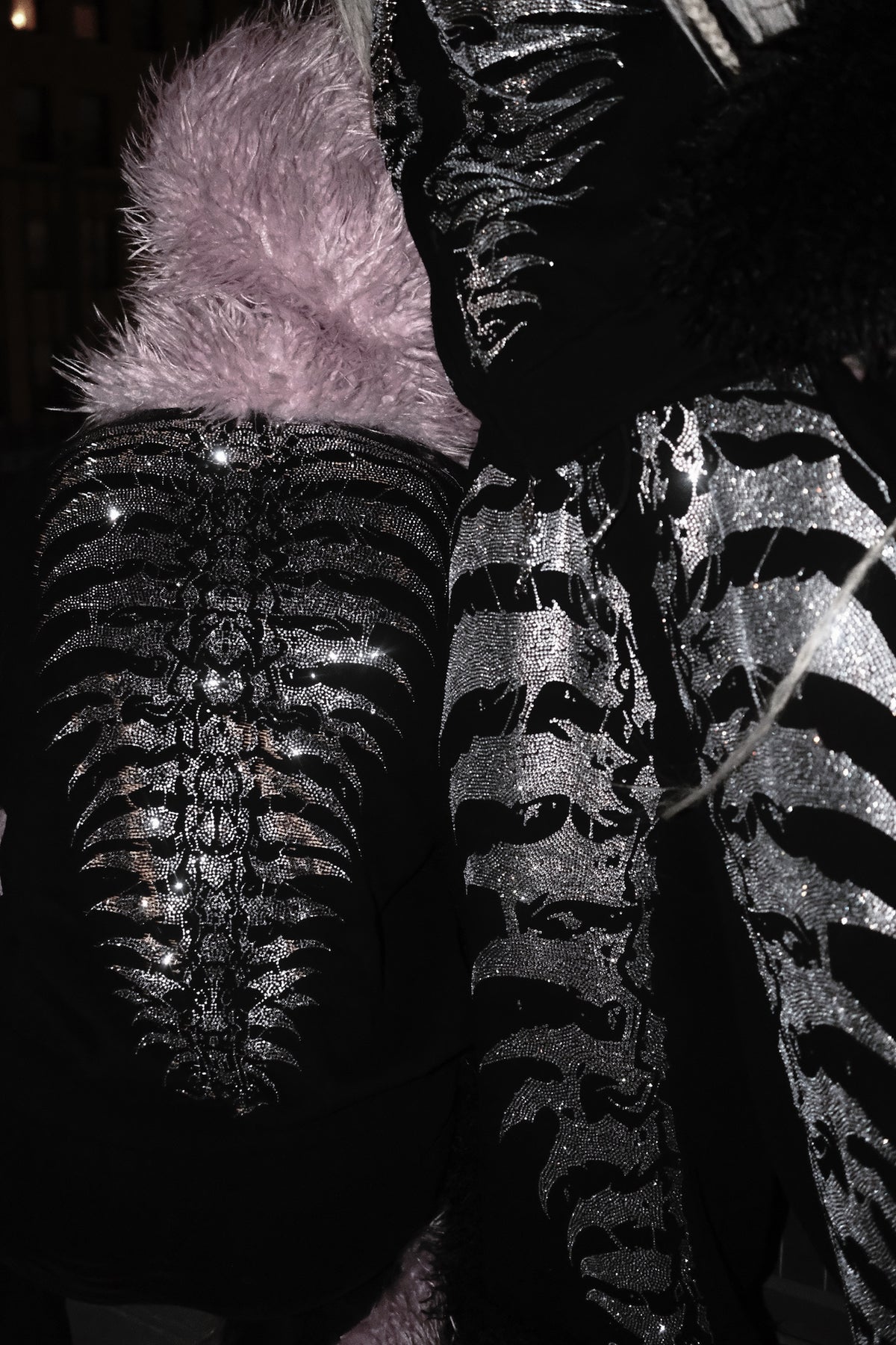 NUWA1997 Grey Matter Faux fur hoodie & pants set in all-black product view - alternate view