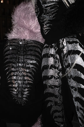 NUWA1997 Grey Matter Faux fur hoodie & pants set in all-black product view - alternate view