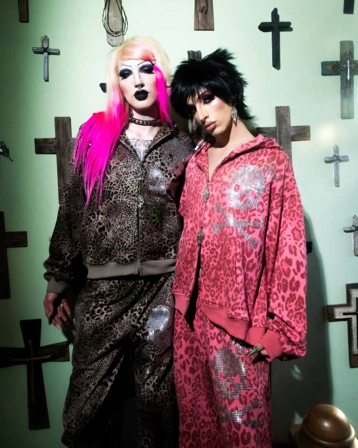 Digi Skull Brown and Pink Tracksuit on Models - alternate view