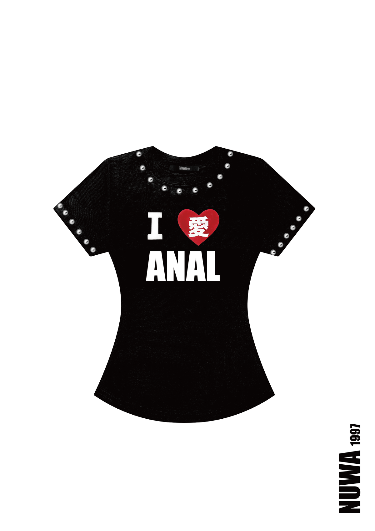 NUWA1997 I luv ANAL baby tee top in black-1 product view