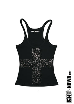 Sassy Religion Cross Rhinestone Tank Top Product View