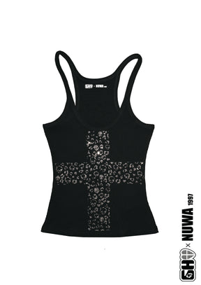 Sassy Religion Cross Rhinestone Tank Top Product View