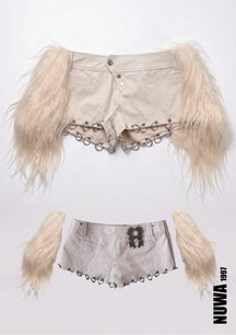 NUWA1997 Ancient Desire goatfur mini shorts in black-version-1 product view - alternate view