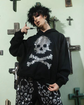 Digi Skull Rhinestone Hoodie Product View - alternate view