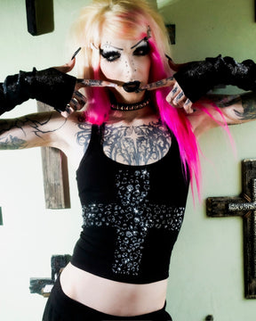 Sassy Religion Cross Rhinestone Tank Top Product View - alternate view
