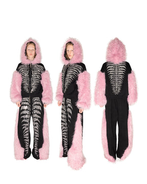 NUWA1997 Grey Matter Faux fur hoodie & pants set in all-black product view - alternate view