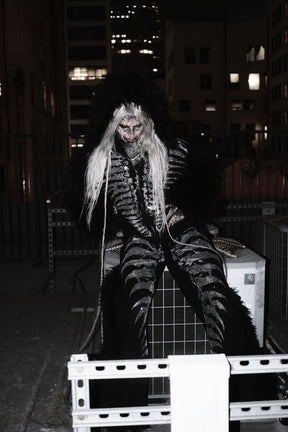 NUWA1997 Grey Matter Faux fur hoodie & pants set in all-black product view - alternate view