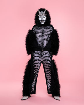 NUWA1997 Grey Matter Faux fur hoodie & pants set in all-black product view