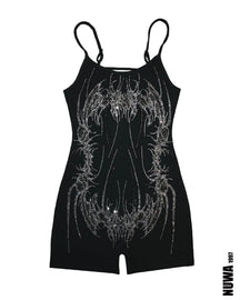 NUWA1997 H3ll Gate Rhinestoned bodysuit in silver product view