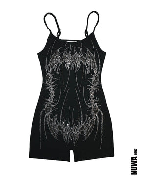 NUWA1997 H3ll Gate Rhinestoned bodysuit in silver product view