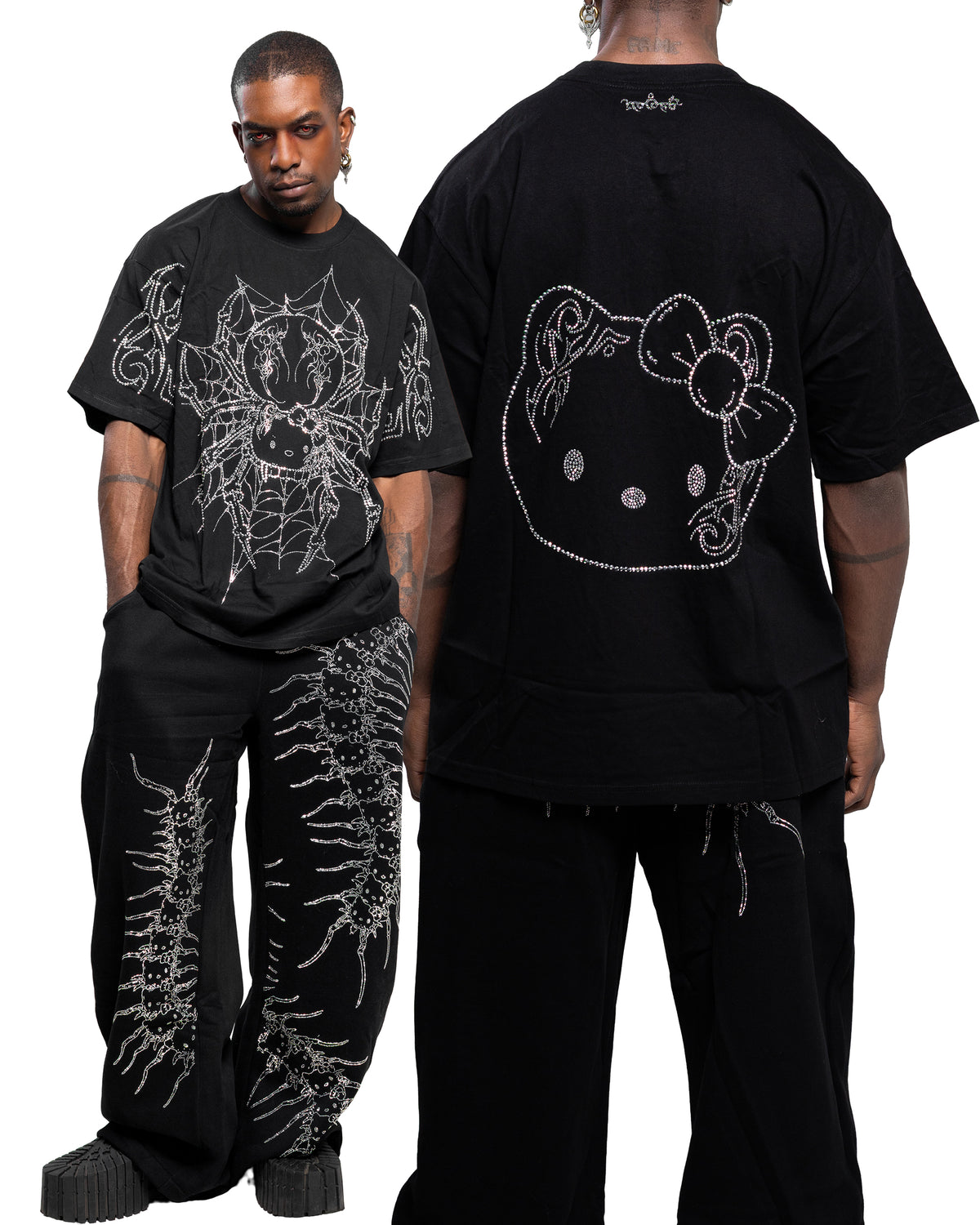 NUWA1997 Arachnio Oversized Rhinestoned Tee top in black-spider product view - alternate view