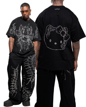 NUWA1997 Arachnio Oversized Rhinestoned Tee top in black-spider product view - alternate view