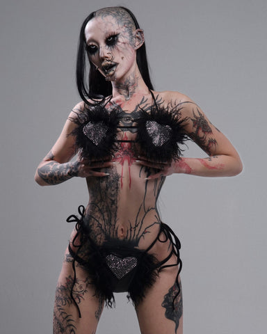 Faux fur heart bikini