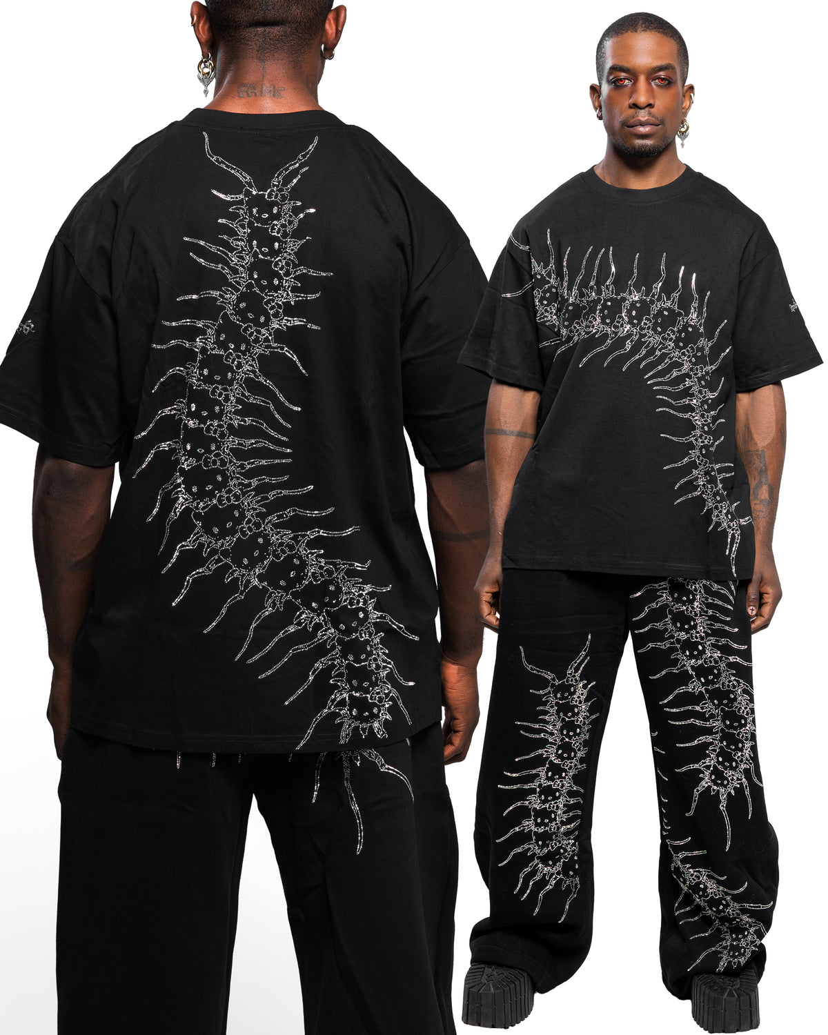 NUWA1997 Arachnio Oversized Rhinestoned Tee top in black-spider product view - alternate view
