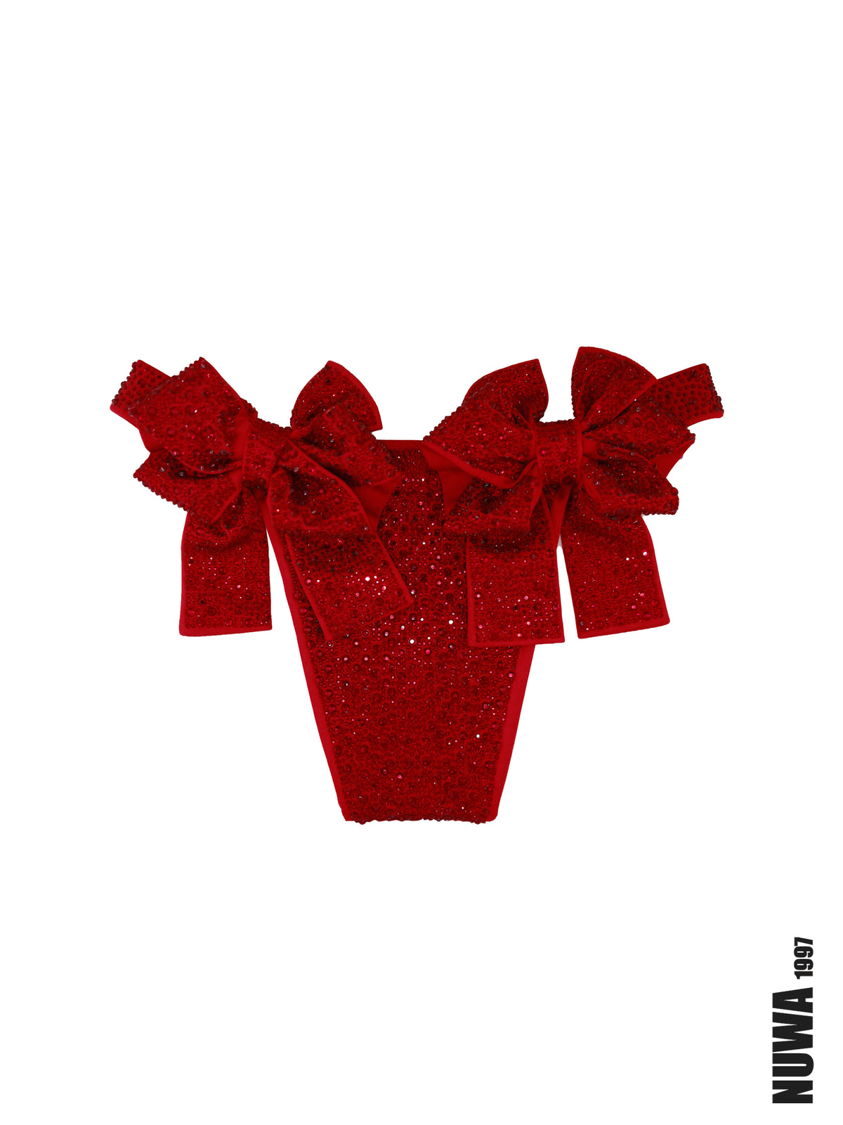 NUWA1997 Rhinestoned bow Bikini Bottom in black product view - alternate view