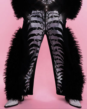 NUWA1997 Grey Matter Faux fur hoodie & pants set in all-black product view - alternate view