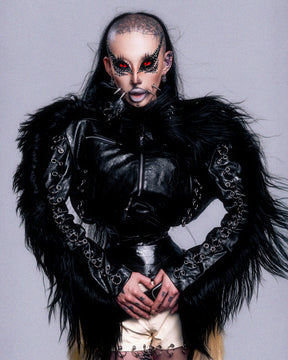 NUWA1997 Venom leather bomber jacket outerwear in black product view - alternate view