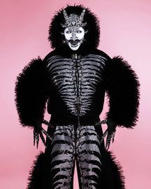NUWA1997 Grey Matter Faux fur hoodie & pants set in all-black product view - alternate view