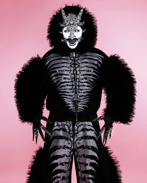 NUWA1997 Grey Matter Faux fur hoodie & pants set in all-black product view - alternate view