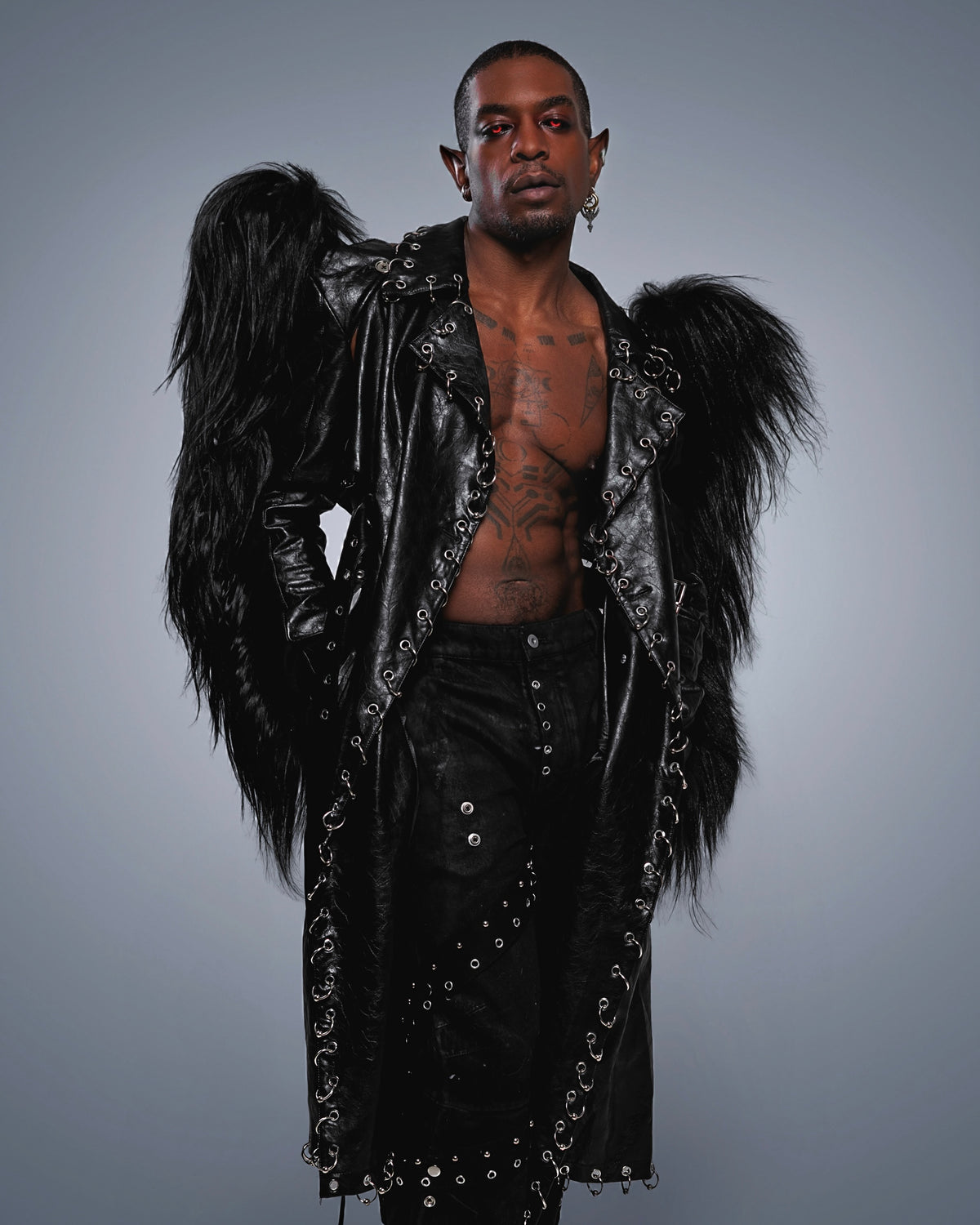 NUWA1997 The Crow goatfur trench coat outerwear product view - alternate view