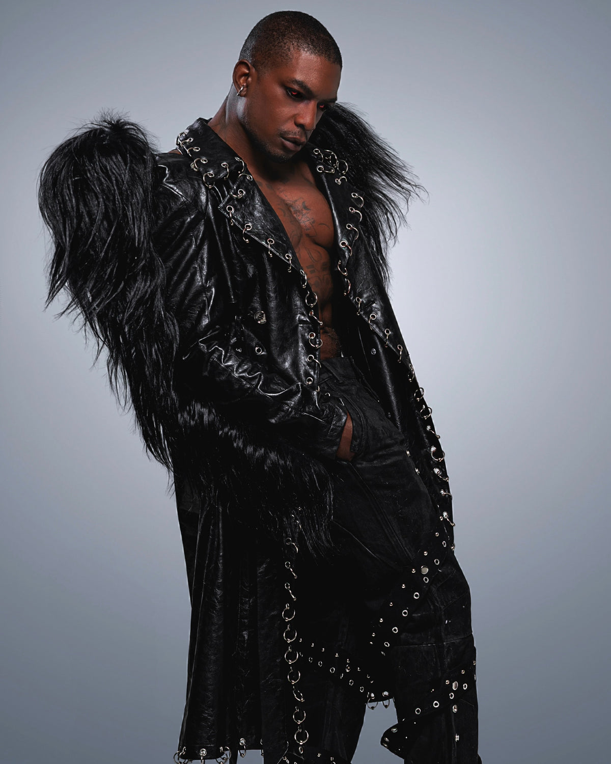 NUWA1997 The Crow goatfur trench coat outerwear product view - alternate view
