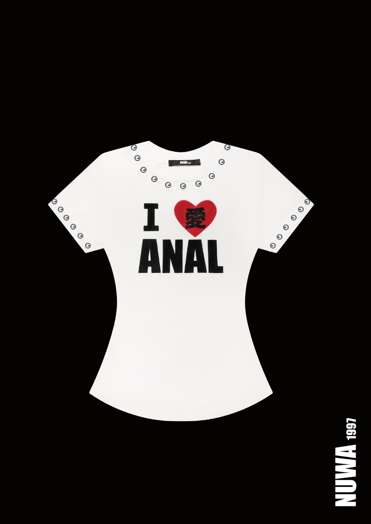 NUWA1997 I luv ANAL baby tee top in black-1 product view - alternate view