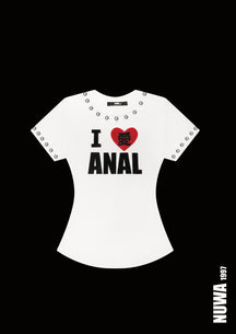 NUWA1997 I luv ANAL baby tee top in black-1 product view - alternate view