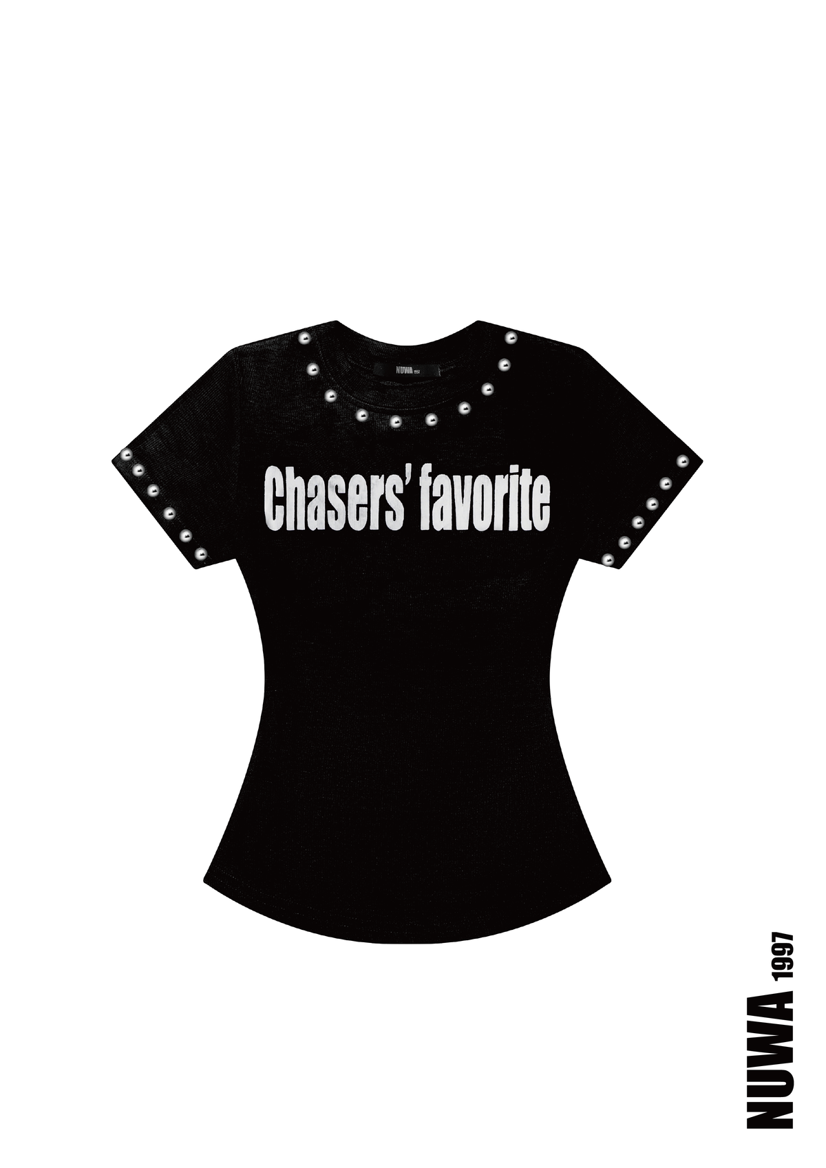 NUWA1997 “Chasers’ Favorite” Baby Tee top in black product view