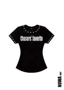 NUWA1997 “Chasers’ Favorite” Baby Tee top in black product view