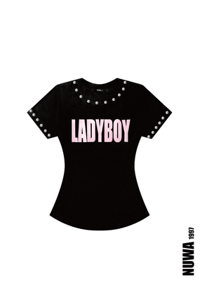 NUWA1997 “LADYBOY” baby tee top in black product view
