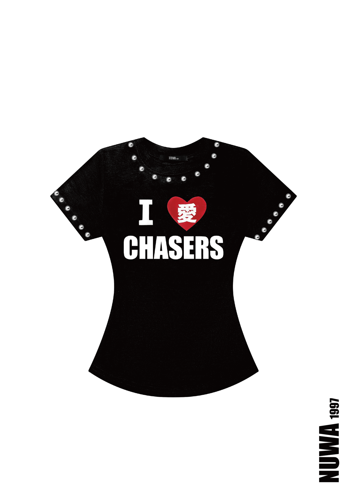 NUWA1997 I ❤️ chasers baby tee top in black product view