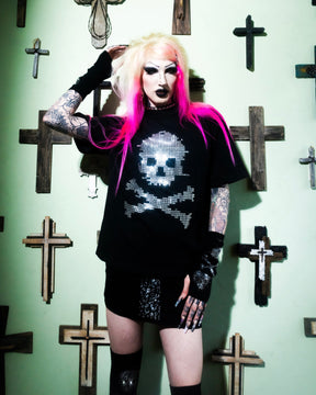 Digi Skull Rhinestone T-Shirt Product View - alternate view