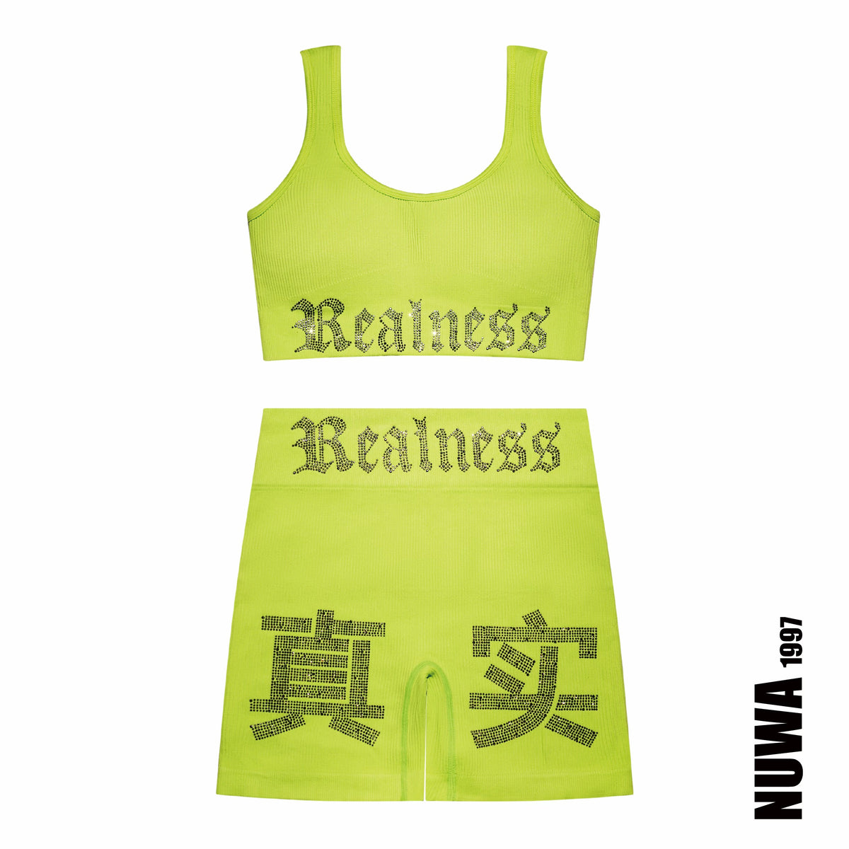 NUWA1997 “Realness” Sports bra top & shorts in Black product view - alternate view