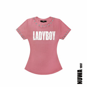 NUWA1997 “LADYBOY” baby tee top in black product view - alternate view