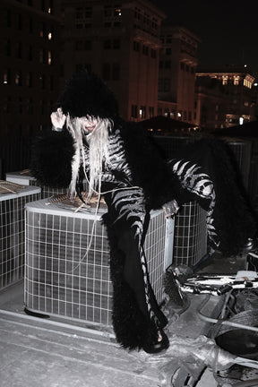 NUWA1997 Grey Matter Faux fur hoodie & pants set in all-black product view - alternate view