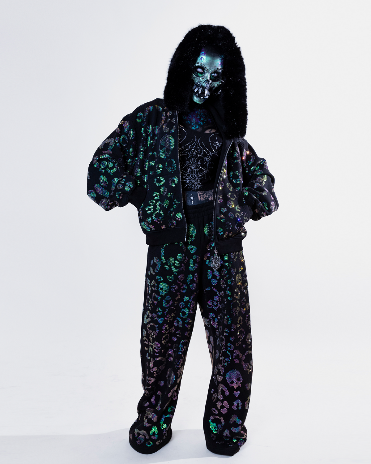 Scene Icon rhinestoned zip jacket & pants set