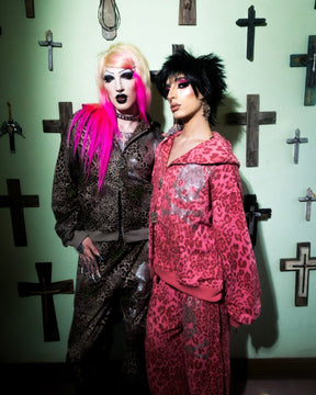Digi Skull Brown and Pink Tracksuit on Models - alternate view