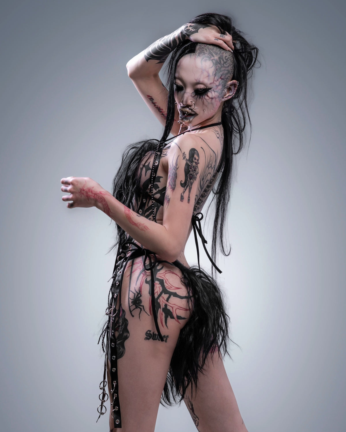 NUWA1997 Ancient Desire goat fur bikini in black product view - alternate view