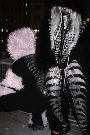 NUWA1997 Grey Matter Faux fur hoodie & pants set in all-black product view - alternate view