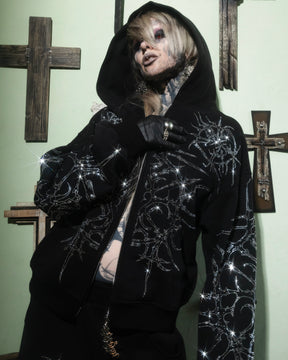 NUWA1997 “Paingel” Rhinestone hoodie & pants set in black product view - alternate view