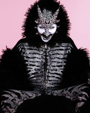 NUWA1997 Grey Matter Faux fur hoodie & pants set in all-black product view - alternate view