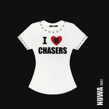NUWA1997 I ❤️ chasers baby tee top in black product view - alternate view