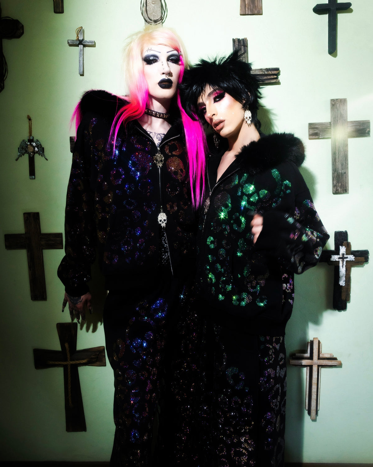 Scene Queen Rhinestone Hoodie & Pants Set on Models - alternate view