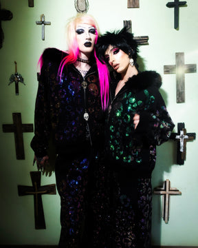 Scene Queen Rhinestone Hoodie & Pants Set on Models - alternate view
