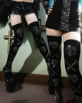 XOXO Rhinestone Thigh High Socks Product View - alternate view