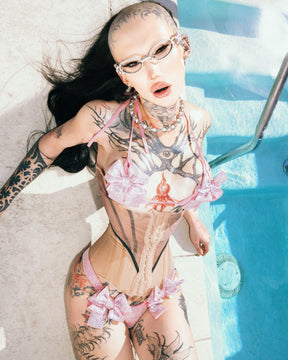 NUWA1997 Rhinestoned bow Bikini Bottom in black product view - alternate view