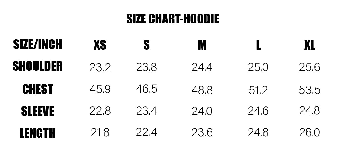 hoodie size chart 